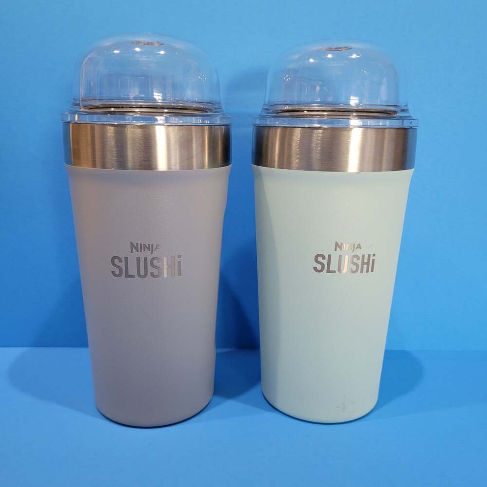 Ninja SLUSHi Insulated Bubble Cups 16oz Tumblers Lids Set of 2 Gray & Seaglass